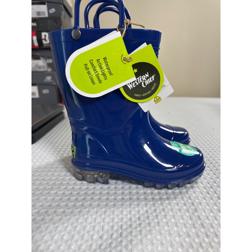 Western Chief Rain Boots Kids Size 9/10 Lighted-Blue PVC Waterproof 2412909P NWT